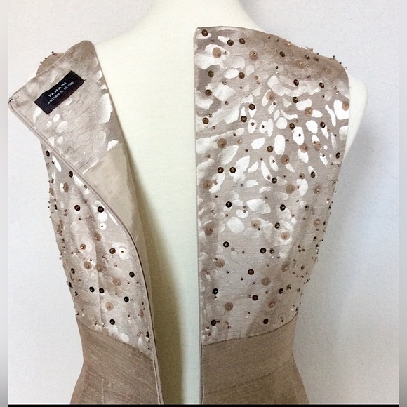 Tahari Gold Metallic Sequin Beaded Dress 4/6 - Picture 7 of 8
